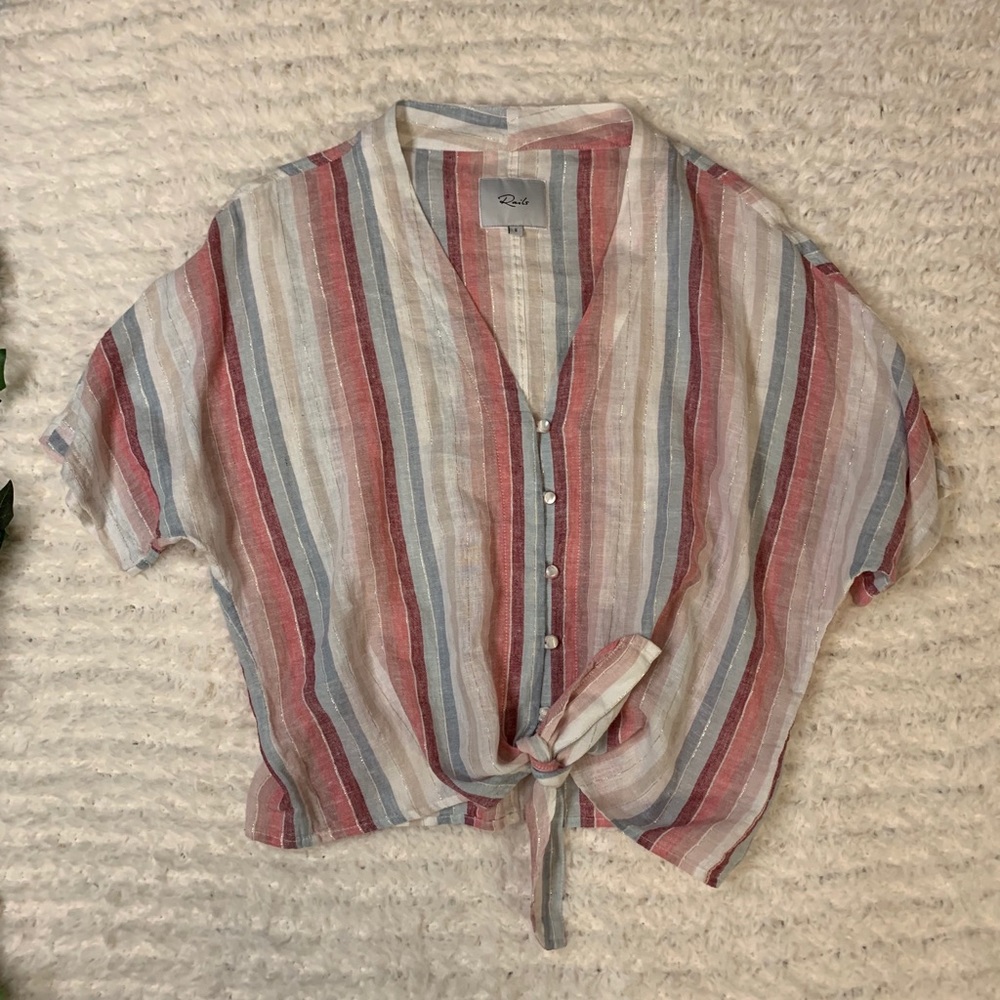 Rails Thea Striped Linen Tie-Front Top, Tropic - image 2